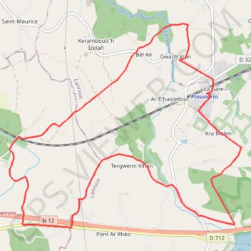 Itinéraire Entre Plounérin-Gare et Plouegat-Moysan, distance, dénivelé, altitude, carte, profil, trace GPS