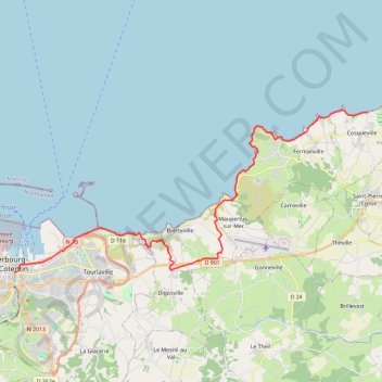 Itinéraire Etape1 Cherbourg-Cosqueville, distance, dénivelé, altitude, carte, profil, trace GPS
