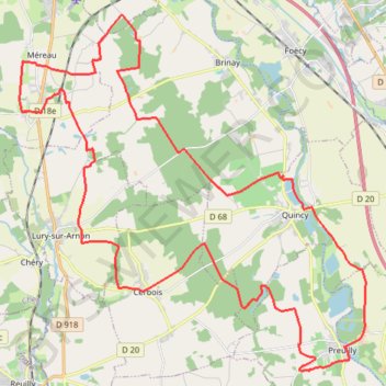 Itinéraire Méreau - Preuilly 47,5km, distance, dénivelé, altitude, carte, profil, trace GPS