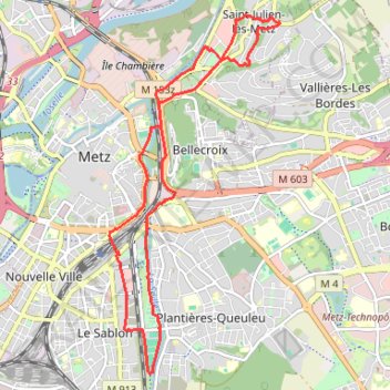 Itinéraire Metz-Sablon - Saint-Julien, distance, dénivelé, altitude, carte, profil, trace GPS