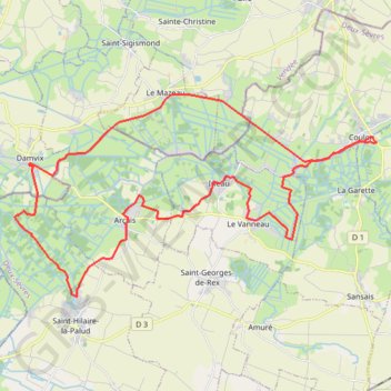 Itinéraire Le Marais - Coulon - Arçais, distance, dénivelé, altitude, carte, profil, trace GPS