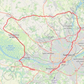 Itinéraire Pellerin - Temple De Bretagne - Treillieres - Carquefou - Nantes, distance, dénivelé, altitude, carte, profil, trace GPS