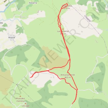 Itinéraire D'Antzaramendi (431m) à Iriapitxa (379m) depuis le fronton d'Ahaice, distance, dénivelé, altitude, carte, profil, trace GPS