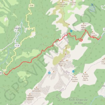 Itinéraire Mare a Mare Centre - de San Gavino di Fiumorbo à Cozzano, distance, dénivelé, altitude, carte, profil, trace GPS