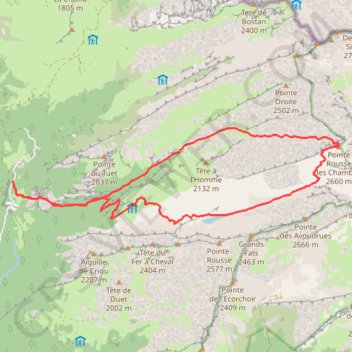 Itinéraire Pointe Rousse des Chambres, distance, dénivelé, altitude, carte, profil, trace GPS
