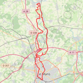 Itinéraire Le Mans nord, Coulaines, Montbizot, distance, dénivelé, altitude, carte, profil, trace GPS