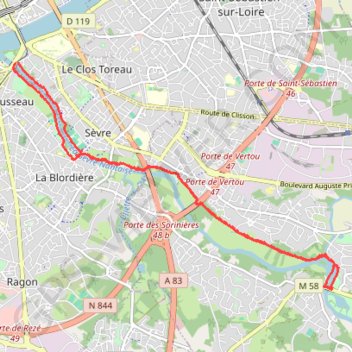 Itinéraire Pirmil - Vertou, distance, dénivelé, altitude, carte, profil, trace GPS