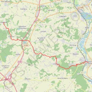 Itinéraire Du Lunain de Villeneuve-sur-Yonne à la Belliole, distance, dénivelé, altitude, carte, profil, trace GPS