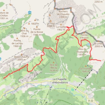 Itinéraire D'Abondance au lac d'Arvouin, distance, dénivelé, altitude, carte, profil, trace GPS