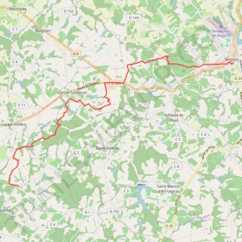 Itinéraire 01 nogaro - lelin lapujolle, distance, dénivelé, altitude, carte, profil, trace GPS