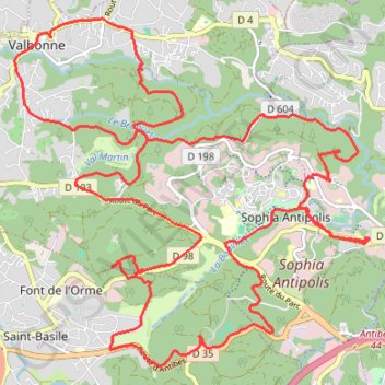 Itinéraire Sophia-Antipolis - Valbonne, distance, dénivelé, altitude, carte, profil, trace GPS
