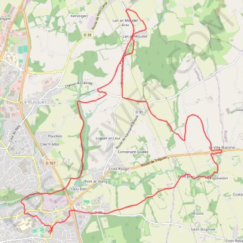 Itinéraire Lannion, départ de la maison des sports, distance, dénivelé, altitude, carte, profil, trace GPS