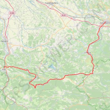 Itinéraire Carcassonne - Montségur - Foix, distance, dénivelé, altitude, carte, profil, trace GPS