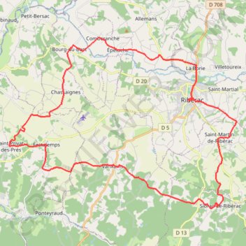 Itinéraire Les églises romanes du Ribéracois - Ribérac, distance, dénivelé, altitude, carte, profil, trace GPS