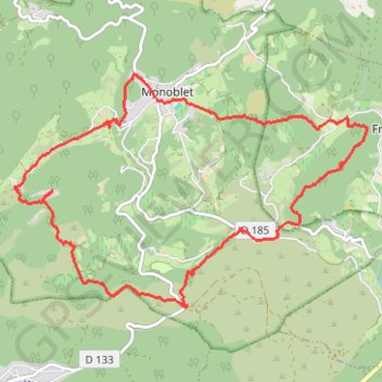 Itinéraire Monoblet - Les Jumelles - Aubret - Fressac, distance, dénivelé, altitude, carte, profil, trace GPS