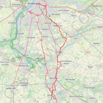 Itinéraire Anvers - Elewijt, distance, dénivelé, altitude, carte, profil, trace GPS