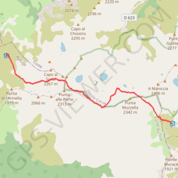 Itinéraire Corse (GR20) Petra Piana - Manganu, distance, dénivelé, altitude, carte, profil, trace GPS