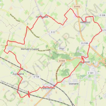 Itinéraire Cassel ouest, distance, dénivelé, altitude, carte, profil, trace GPS