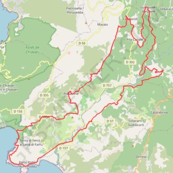 Itinéraire Petreto - Cupabia - Cognoccoli - Guarguale, distance, dénivelé, altitude, carte, profil, trace GPS