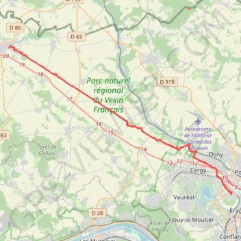 Itinéraire Cergy - Magny - Chaussée Jules César, distance, dénivelé, altitude, carte, profil, trace GPS