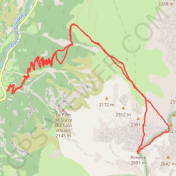Itinéraire Pic du Piméné - Face et couloir nord, distance, dénivelé, altitude, carte, profil, trace GPS