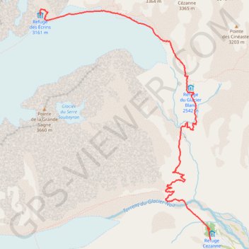 Itinéraire Montée au refuge des Écrins, distance, dénivelé, altitude, carte, profil, trace GPS