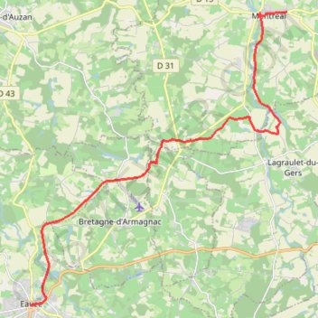 Itinéraire Condom - Eauze, distance, dénivelé, altitude, carte, profil, trace GPS