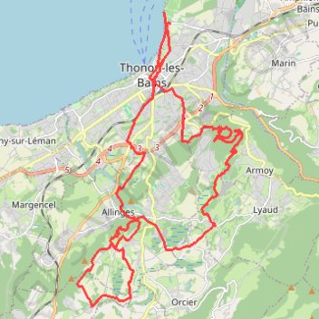 Itinéraire Thonon, distance, dénivelé, altitude, carte, profil, trace GPS