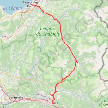 Itinéraire Thonon-les-Bains / Cluses, distance, dénivelé, altitude, carte, profil, trace GPS