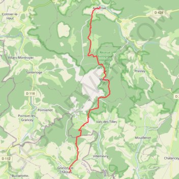 Itinéraire Sentier Vosges-Pyrénées - de Auberive à Grancey-le-Château, distance, dénivelé, altitude, carte, profil, trace GPS