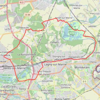 Itinéraire Randonnée autour de Lagny-sur-Marne, distance, dénivelé, altitude, carte, profil, trace GPS