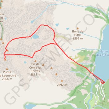 Itinéraire Comaloforno et punta Passet depuis le barrage de Cavallers, distance, dénivelé, altitude, carte, profil, trace GPS