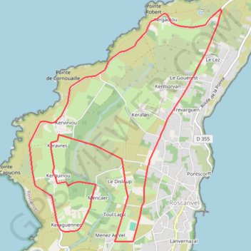 Itinéraire Troad an avel (Circuit du vent) - Camaret-sur-Mer, distance, dénivelé, altitude, carte, profil, trace GPS