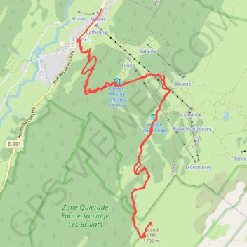 Itinéraire Grand Crêt, distance, dénivelé, altitude, carte, profil, trace GPS
