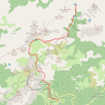 Itinéraire GR20 Castel Di Vergio - Tighjettu, distance, dénivelé, altitude, carte, profil, trace GPS