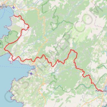 Itinéraire Mare a mare sud en partant de Porticcio, distance, dénivelé, altitude, carte, profil, trace GPS
