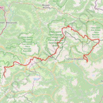 Itinéraire Dolomites, distance, dénivelé, altitude, carte, profil, trace GPS