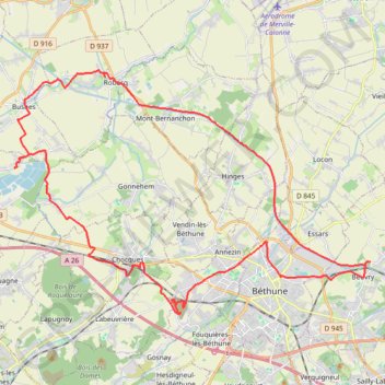 Itinéraire Lillers Gravel bike, distance, dénivelé, altitude, carte, profil, trace GPS
