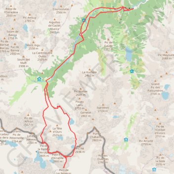 Itinéraire Grand Arratille, Neveras, Petit Arratille, Badète d'Arratille depuis le pont d'Espagne, distance, dénivelé, altitude, carte, profil, trace GPS