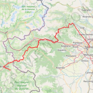 Itinéraire 1 TNR Turin-Cervieres, distance, dénivelé, altitude, carte, profil, trace GPS