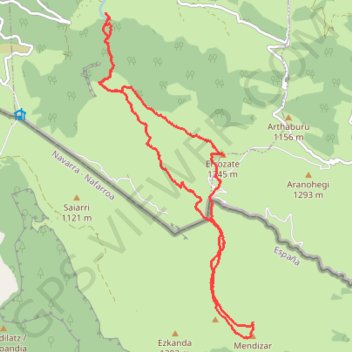 Itinéraire Errozaté, Mendi-Zar depuis Béhérobie, distance, dénivelé, altitude, carte, profil, trace GPS