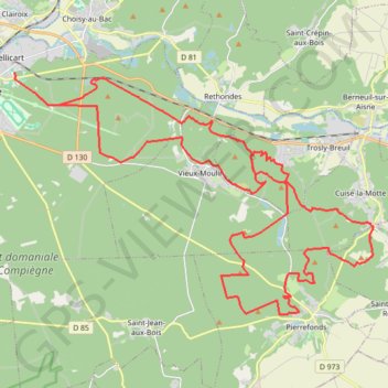 Itinéraire Raid Impérial Compiégnois (RIC) 55 Km, distance, dénivelé, altitude, carte, profil, trace GPS