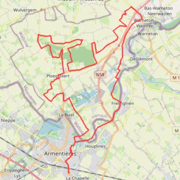 Itinéraire Bois de Comines Warneton, Bois de la hutte, distance, dénivelé, altitude, carte, profil, trace GPS