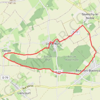Itinéraire Lignereuil - Givenchy - Beaufort-Blavincourt - Denier, distance, dénivelé, altitude, carte, profil, trace GPS