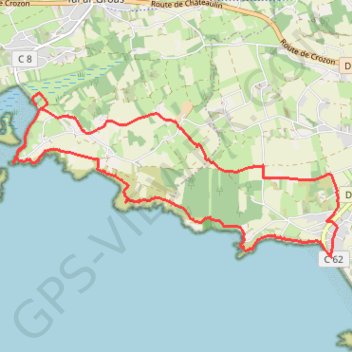 Itinéraire Crozon, Les Abers, petit parcours, distance, dénivelé, altitude, carte, profil, trace GPS