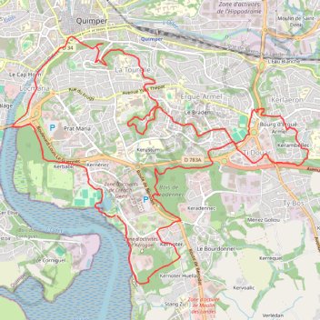 Itinéraire Vallée de l'Eau Blanche - Quimper, distance, dénivelé, altitude, carte, profil, trace GPS