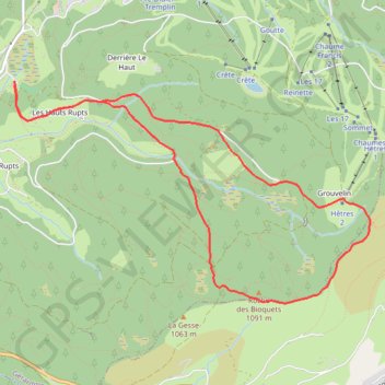 Itinéraire Bas-Rupts-Bioqués-Grouvelin, distance, dénivelé, altitude, carte, profil, trace GPS