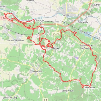 Itinéraire bouteville mainxe, distance, dénivelé, altitude, carte, profil, trace GPS