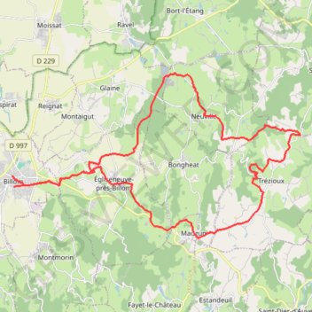 Itinéraire VTT en Toscane d'Auvergne : Trézioux, distance, dénivelé, altitude, carte, profil, trace GPS