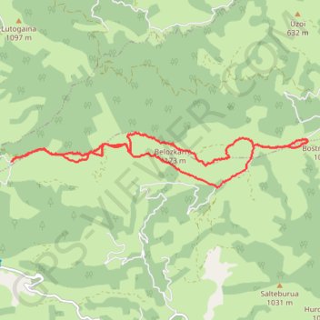 Itinéraire Beloscare Bostmendi depuis le col d'Ugatzé, distance, dénivelé, altitude, carte, profil, trace GPS